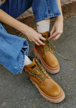 D.Franklin All Track Brown|Damen Plattform-Stiefel|Lässige Stiefel