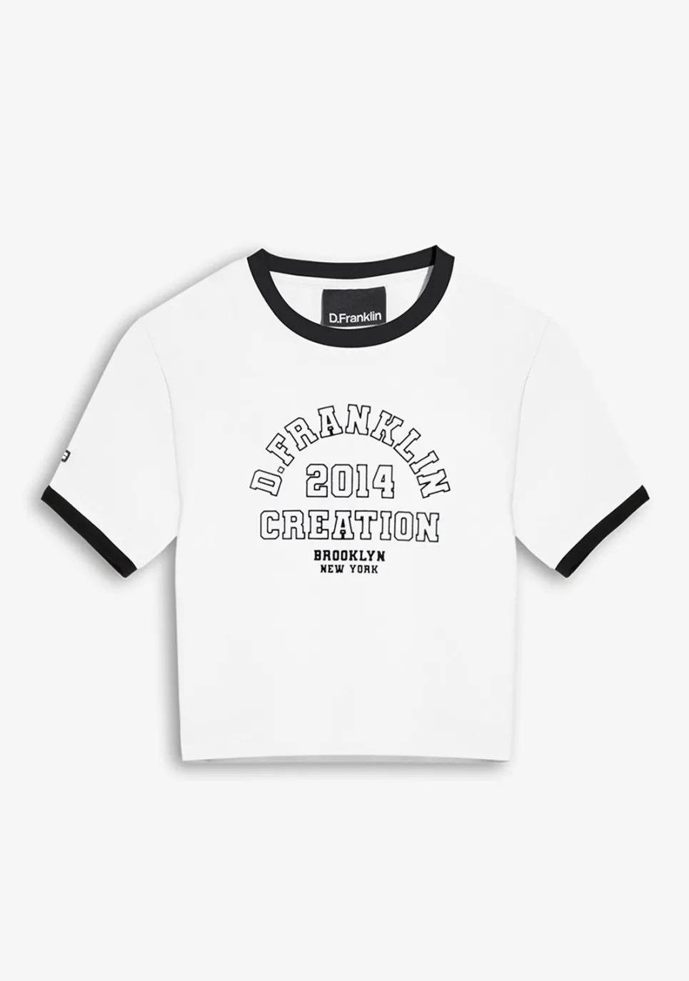 D.Franklin Contrast Ribbed Cropped T-Shirt White|Damen T-Shirts