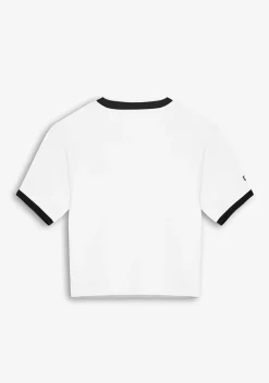 D.Franklin Contrast Ribbed Cropped T-Shirt White|Damen T-Shirts