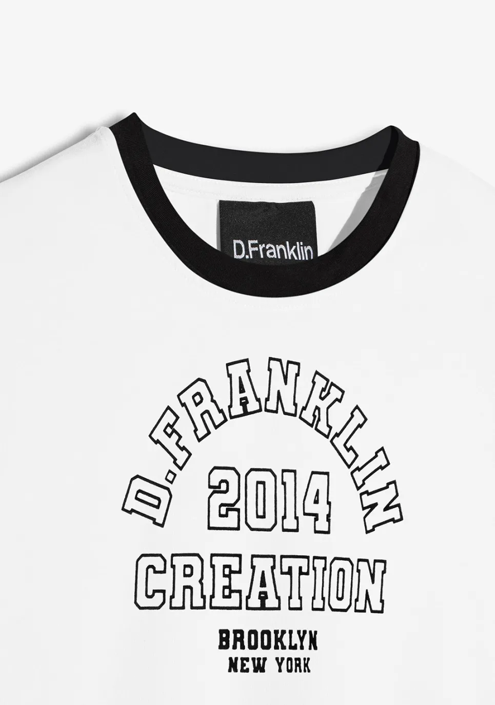 D.Franklin Contrast Ribbed Cropped T-Shirt White|Damen T-Shirts