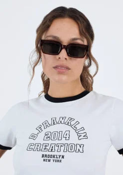D.Franklin Contrast Ribbed Cropped T-Shirt White|Damen T-Shirts