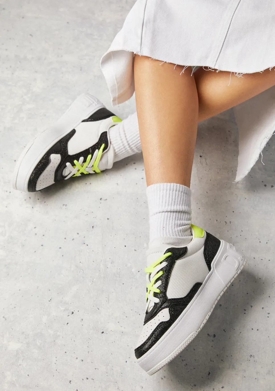 D.Franklin Court Basic Mesh Glitter Black|Damen Plattform-Sneakers|Sneakers