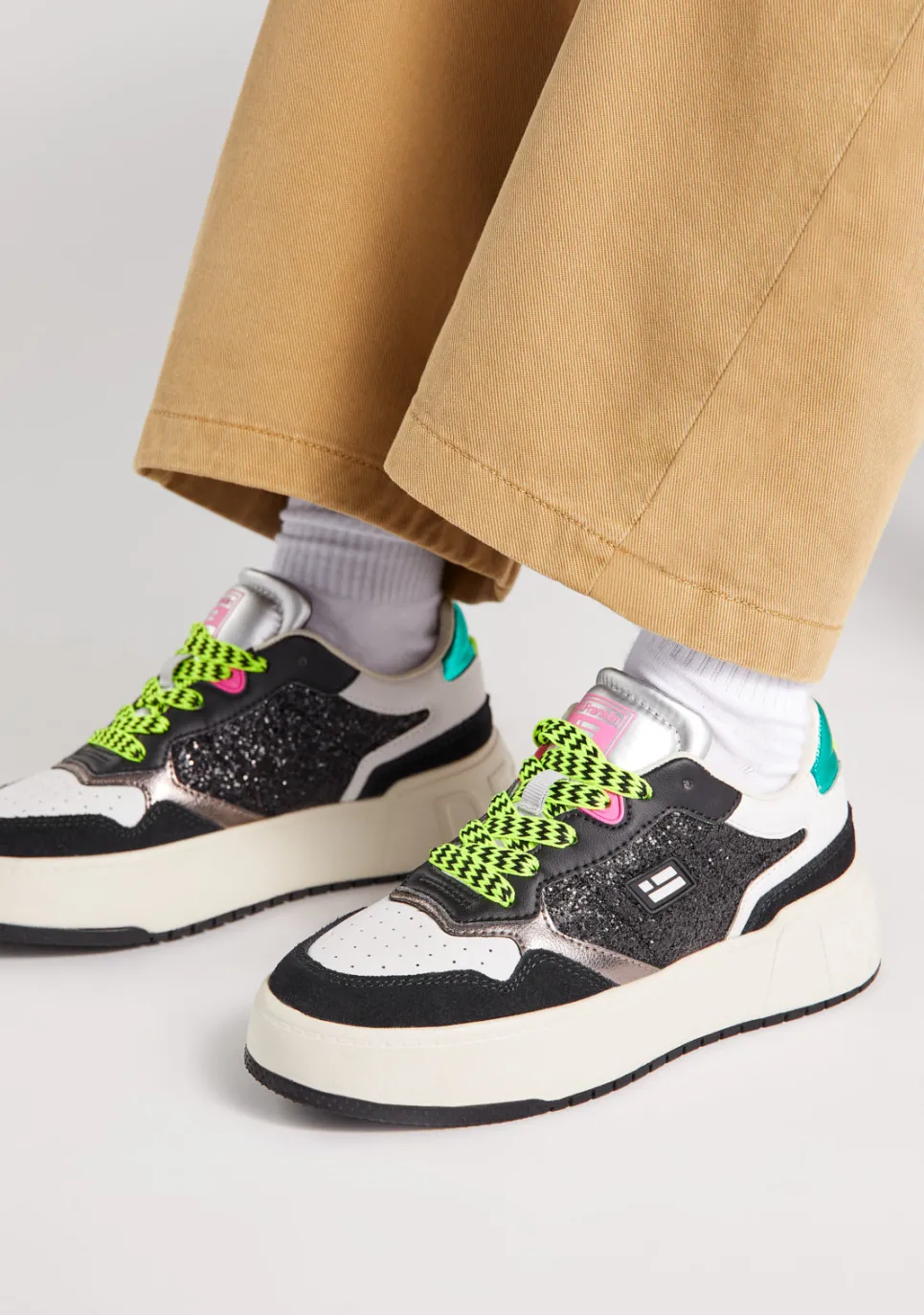 D.Franklin Court Flag Glitter Black|Damen Plattform-Sneakers|Sneakers