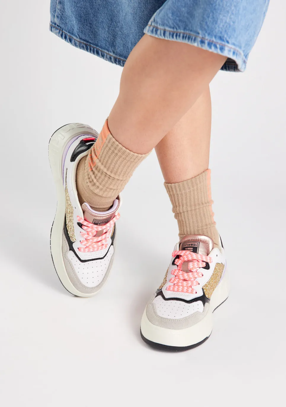 D.Franklin Court Flag Glitter Gold|Damen Plattform-Sneakers|Sneakers