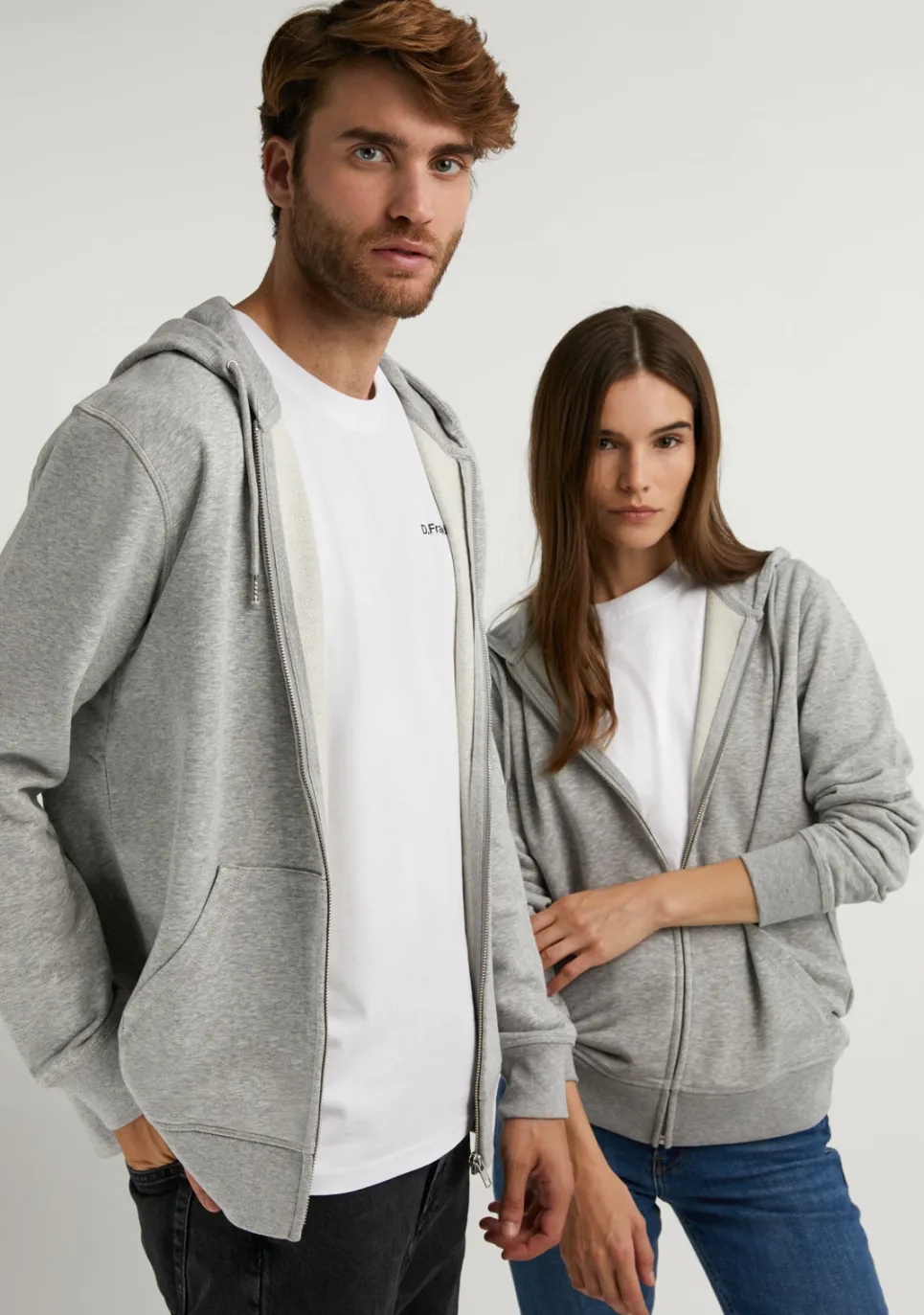 D.Franklin Embroidery Logo Zip Hoodie Grey|Damen Sweatshirts|Sweatshirts