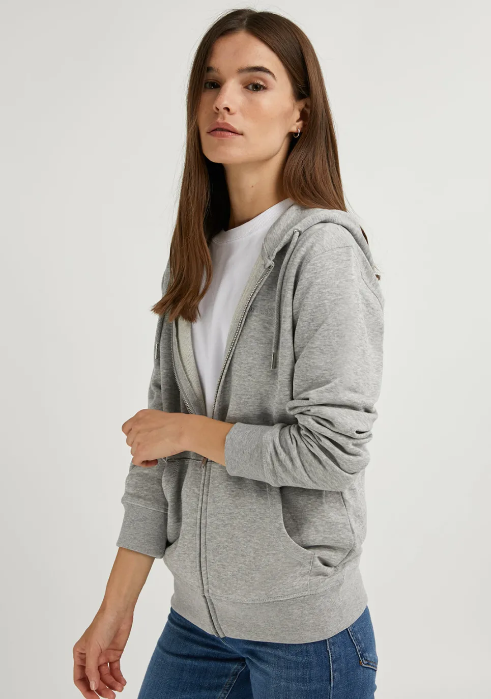 D.Franklin Embroidery Logo Zip Hoodie Grey|Damen Sweatshirts|Sweatshirts