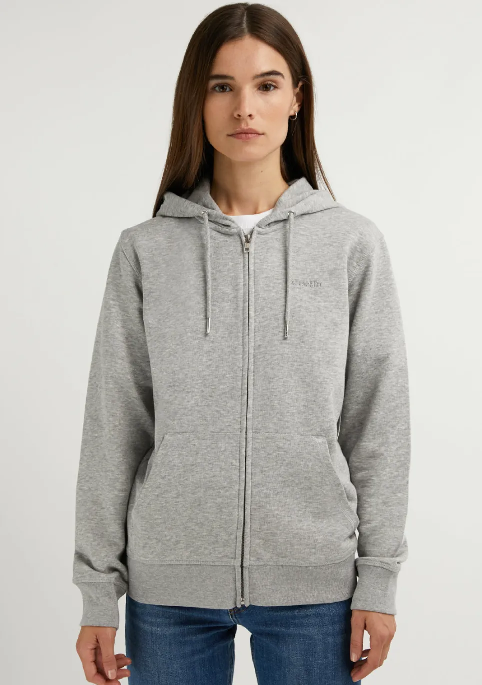 D.Franklin Embroidery Logo Zip Hoodie Grey|Damen Sweatshirts|Sweatshirts