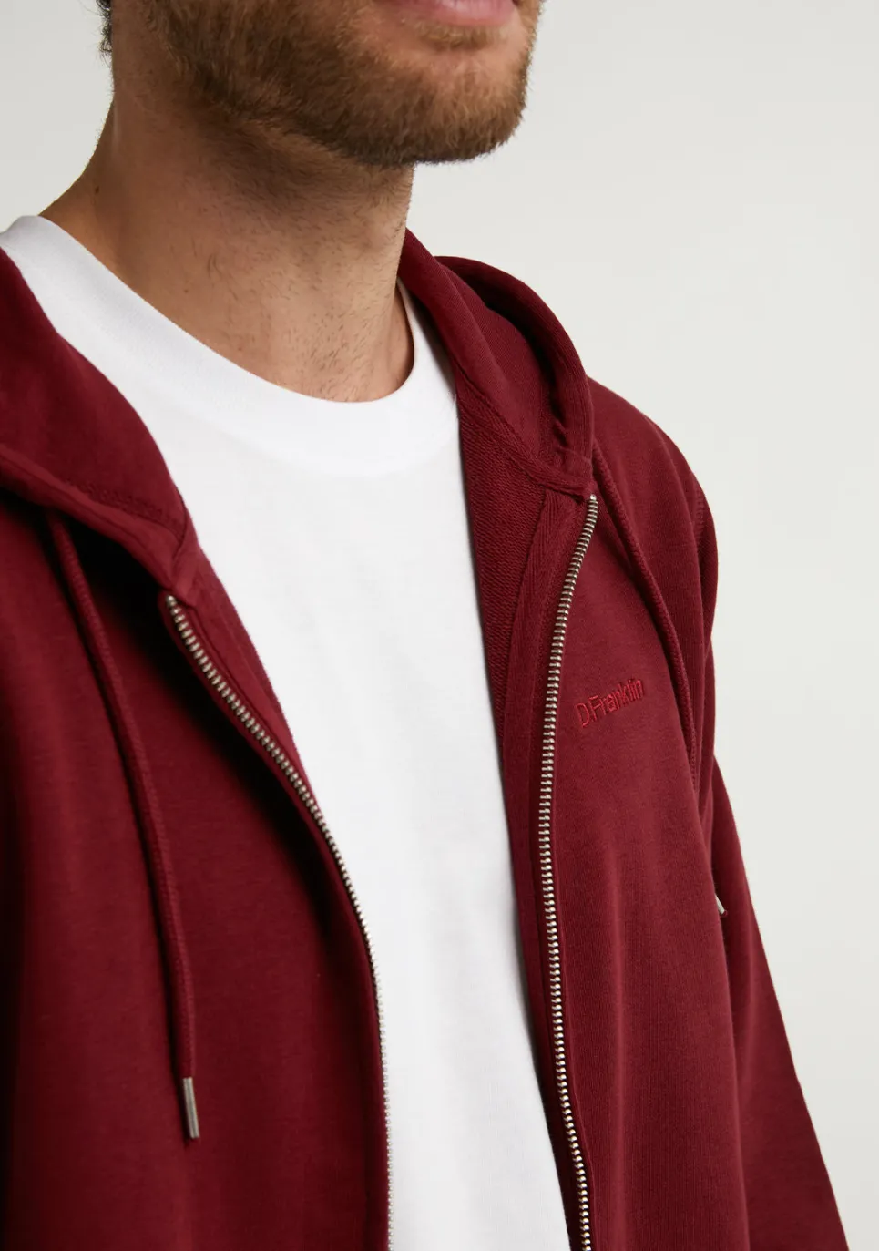 D.Franklin Embroidery Logo Zip Hoodie Burgundy|Herren Sweatshirts