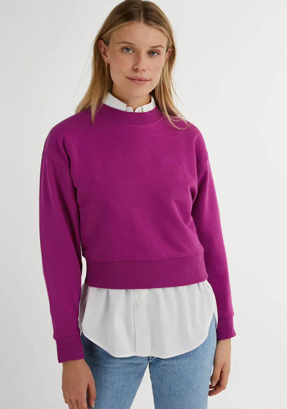 D.Franklin Embroidery Logo Cropped Crew Neck Sweatshirt / Orchid|Damen Sweatshirts