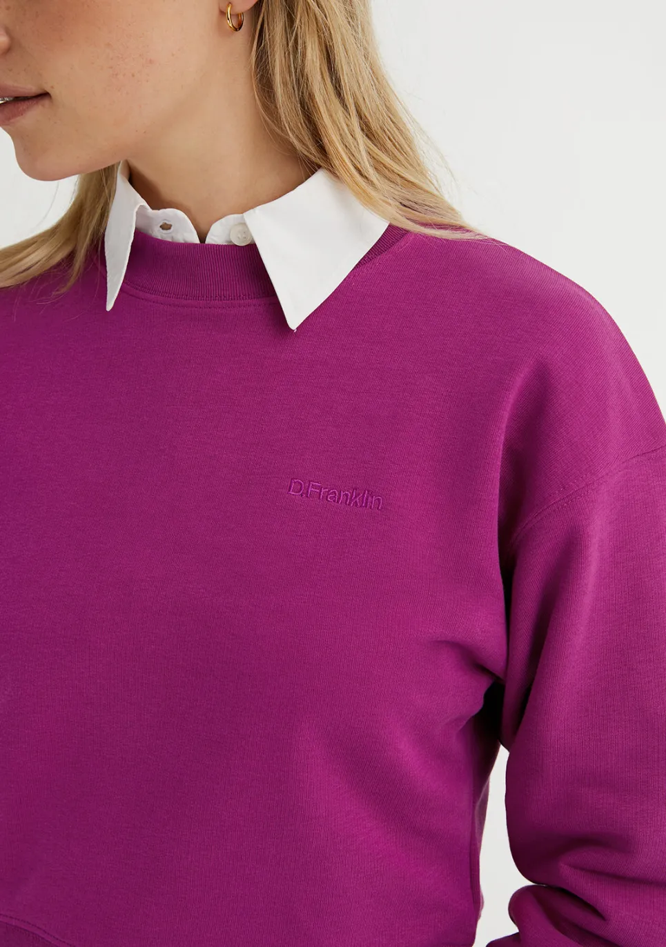 D.Franklin Embroidery Logo Cropped Crew Neck Sweatshirt / Orchid|Damen Sweatshirts