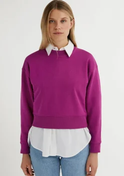D.Franklin Embroidery Logo Cropped Crew Neck Sweatshirt / Orchid|Damen Sweatshirts