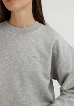 D.Franklin Embroidery Logo Cropped Crew Neck Sweatshirt / Grey|Damen Sweatshirts