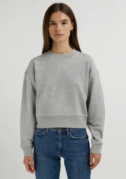 D.Franklin Embroidery Logo Cropped Crew Neck Sweatshirt / Grey|Damen Sweatshirts