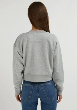 D.Franklin Embroidery Logo Cropped Crew Neck Sweatshirt / Grey|Damen Sweatshirts
