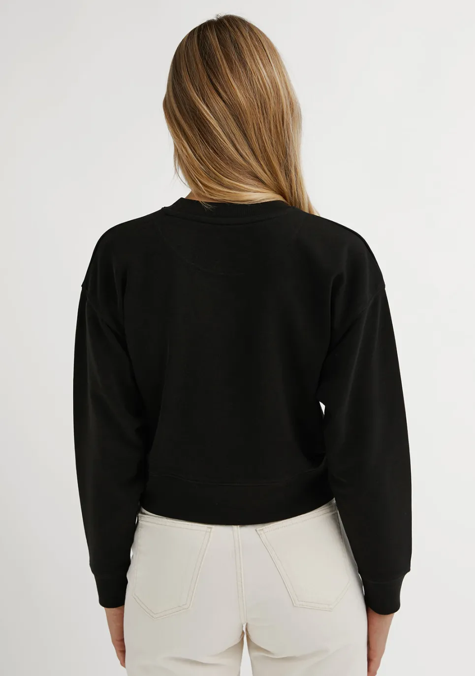D.Franklin Embroidery Logo Cropped Crew Neck Sweatshirt / Black|Damen Sweatshirts