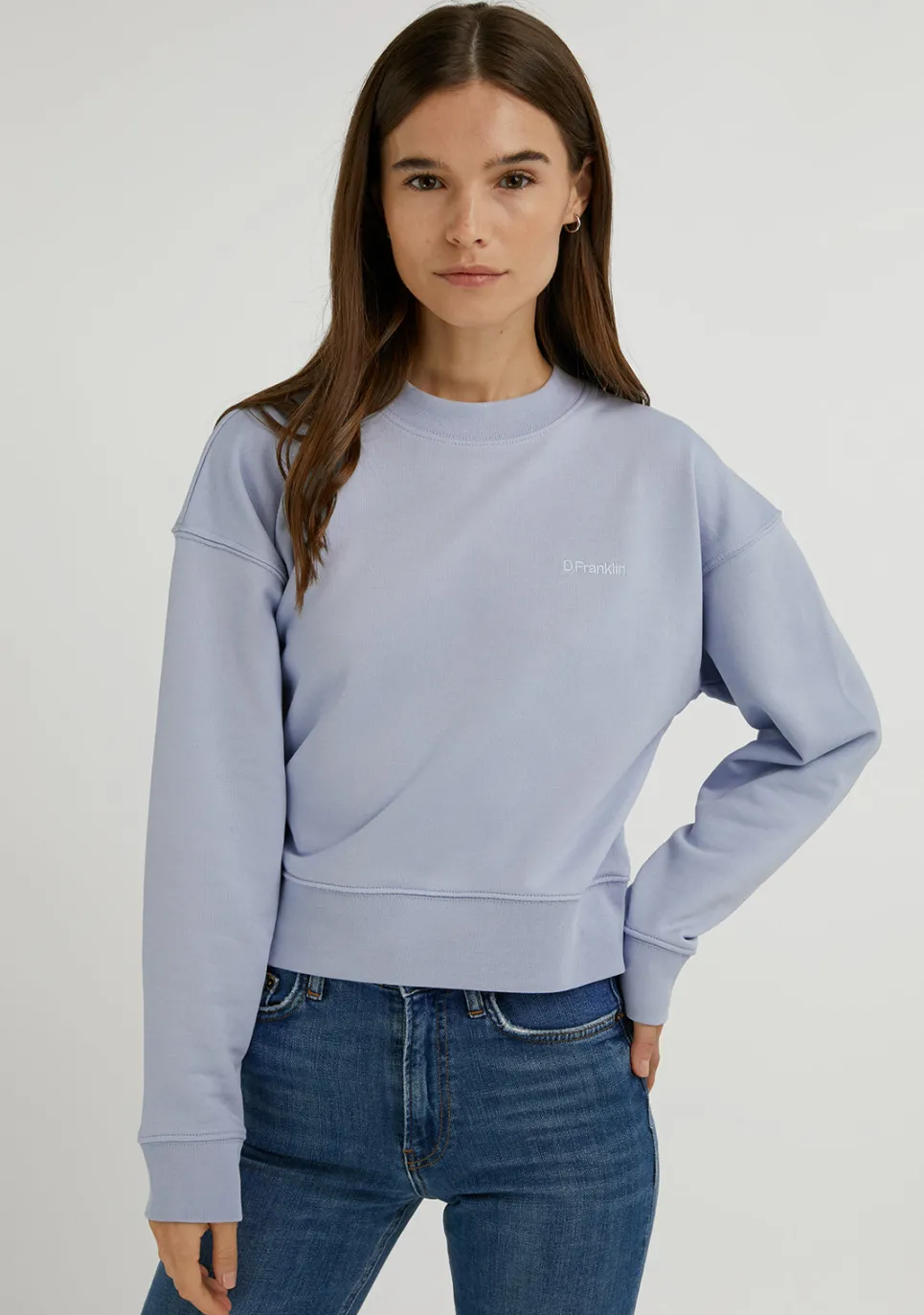 D.Franklin Embroidery Logo Cropped Crew Neck Sweatshirt / Serene Blue|Damen Sweatshirts