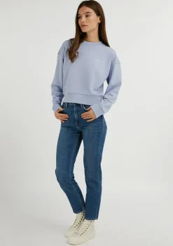 D.Franklin Embroidery Logo Cropped Crew Neck Sweatshirt / Serene Blue|Damen Sweatshirts