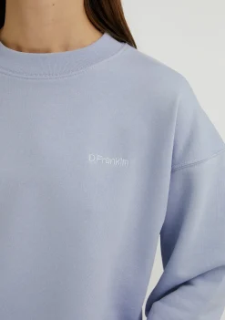 D.Franklin Embroidery Logo Cropped Crew Neck Sweatshirt / Serene Blue|Damen Sweatshirts