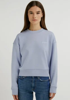 D.Franklin Embroidery Logo Cropped Crew Neck Sweatshirt / Serene Blue|Damen Sweatshirts