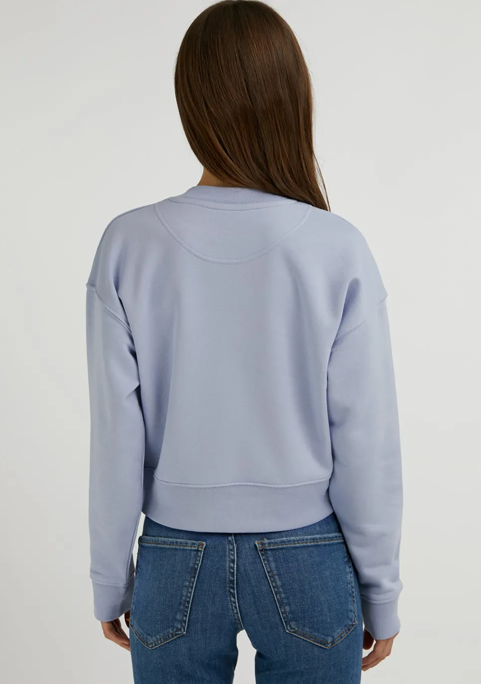 D.Franklin Embroidery Logo Cropped Crew Neck Sweatshirt / Serene Blue|Damen Sweatshirts