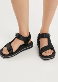 D.Franklin Forest High Strips Full Black|Damen Sandalen