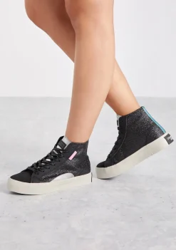 D.Franklin Half Moon High Glitter Black|Damen Sneakers