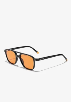 D.Franklin Jackson Square Shiny Black / Orange|Damen Polarisierte Sonnenbrillen|Pilotenbrillen