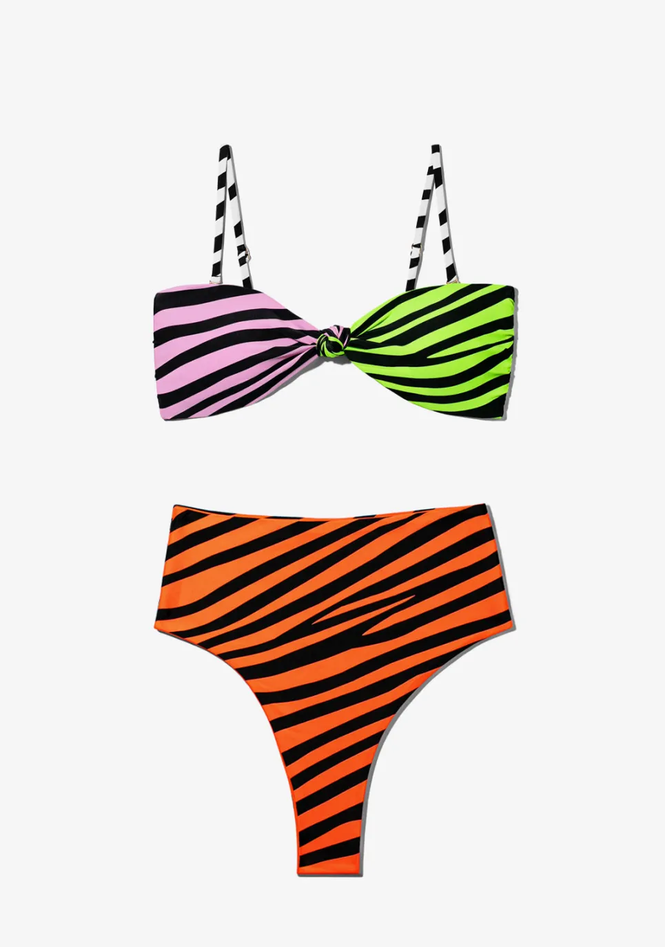 D.Franklin Maui Top Zebra Pink / Lime + Maui Bottom Zebra Orange Bikini|Damen Bikinis Und Einteiler