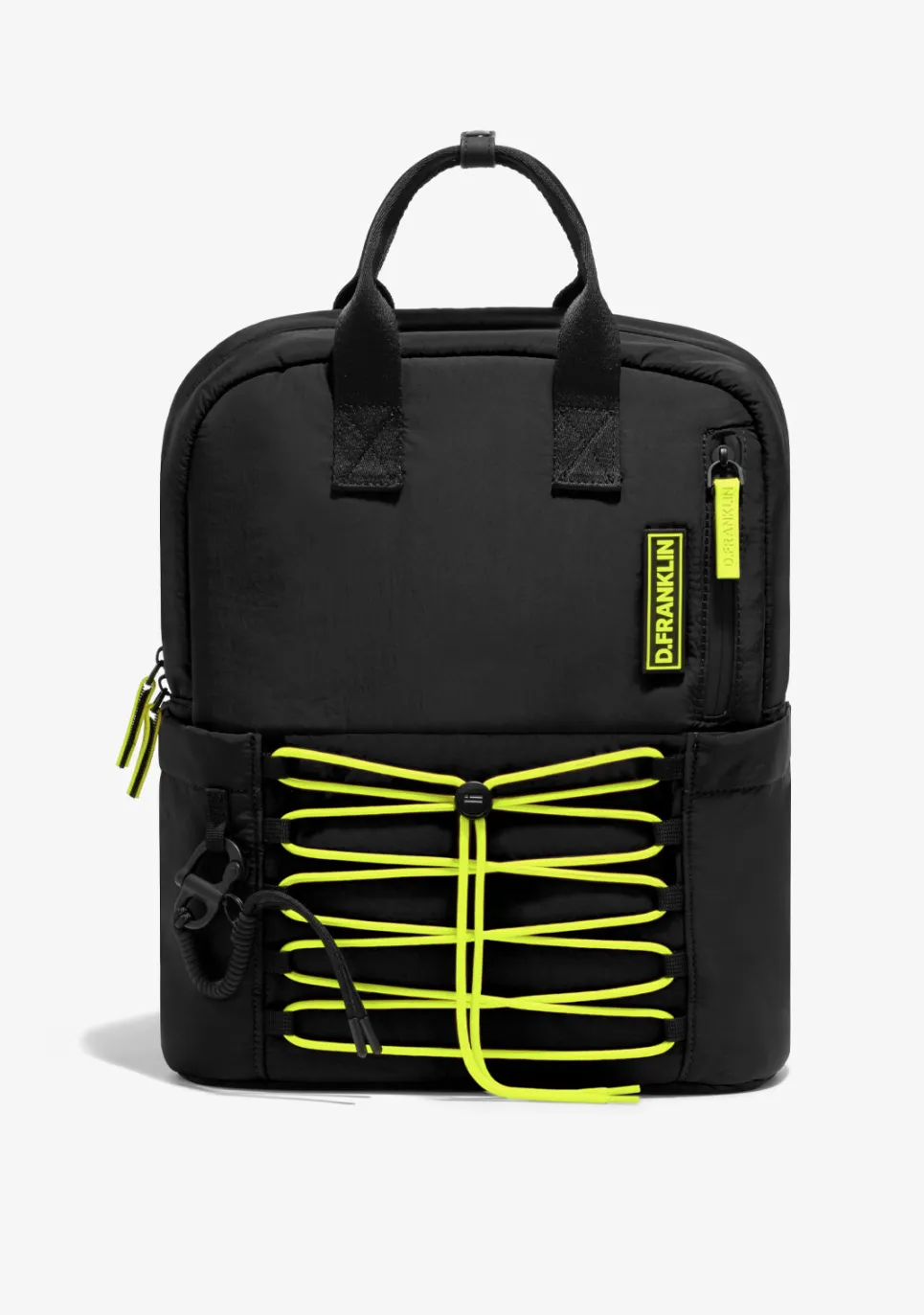 D.Franklin Multi-Pocket Nylon Backpack Black + Custom Set Lime|Damen Rucksäcke|Backpack
