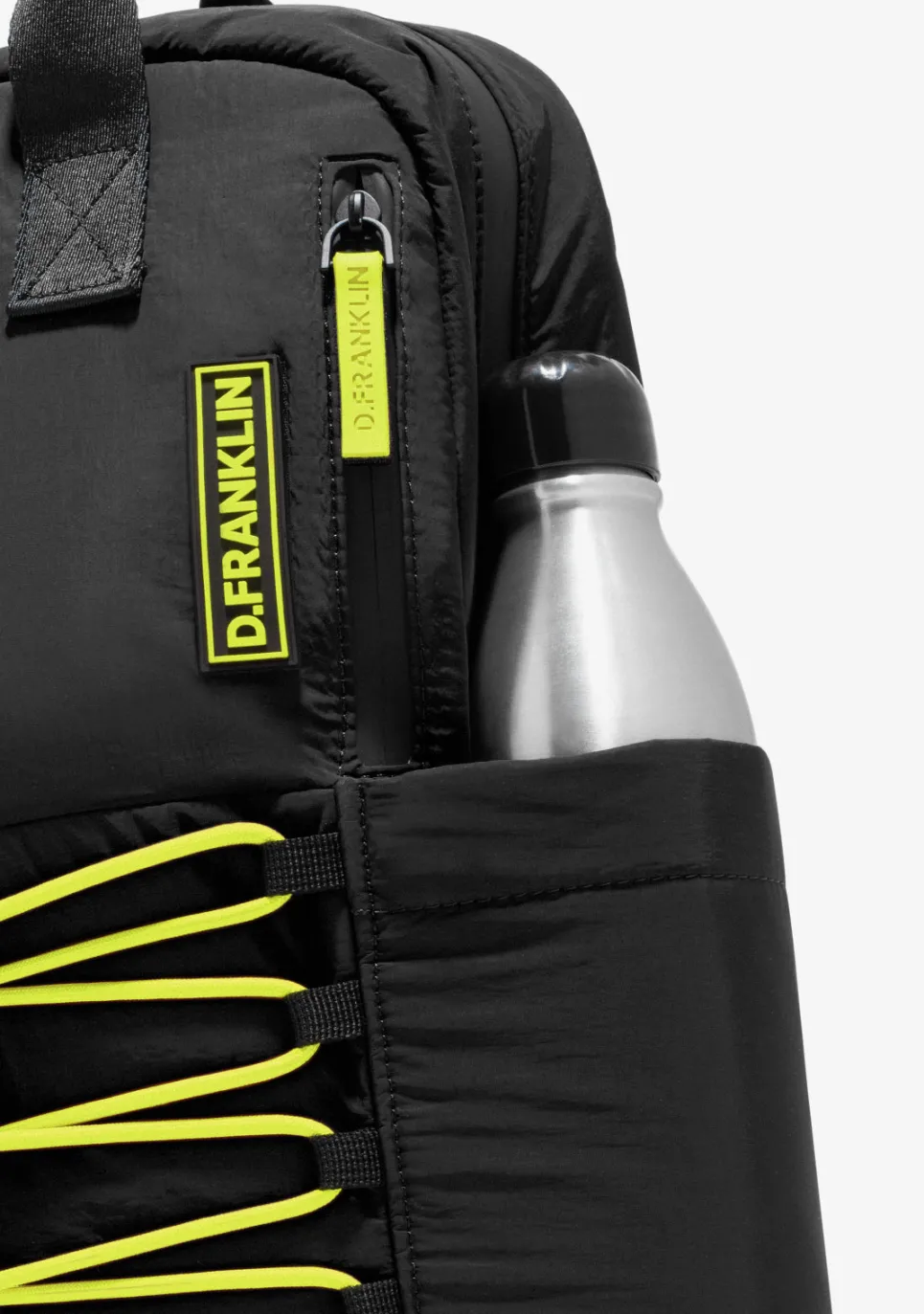 D.Franklin Multi-Pocket Nylon Backpack Black + Custom Set Lime|Damen Rucksäcke|Backpack