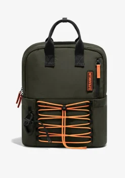 D.Franklin Multi-Pocket Nylon Backpack Green + Custom Set Orange|Damen Rucksäcke|Backpack