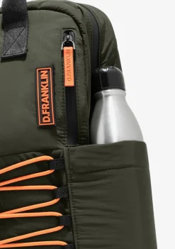 D.Franklin Multi-Pocket Nylon Backpack Green + Custom Set Orange|Damen Rucksäcke|Backpack
