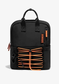 D.Franklin Multi-Pocket Nylon Backpack Black + Custom Set Orange|Damen Rucksäcke|Backpack