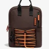 D.Franklin Multi-Pocket Nylon Backpack Brown + Custom Set Orange|Damen Rucksäcke|Backpack