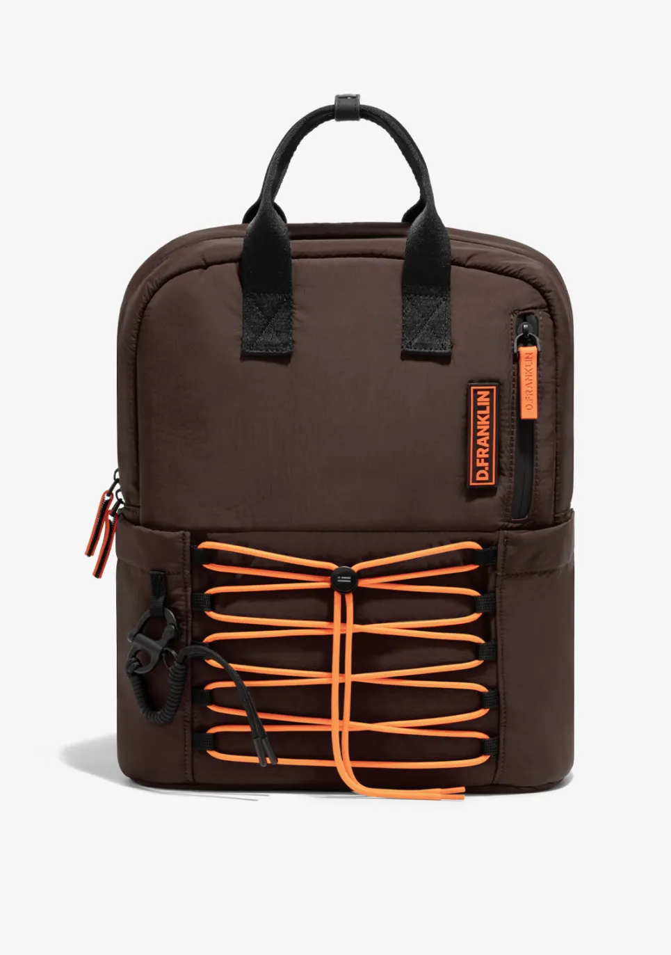 D.Franklin Multi-Pocket Nylon Backpack Brown + Custom Set Orange|Damen Rucksäcke|Backpack