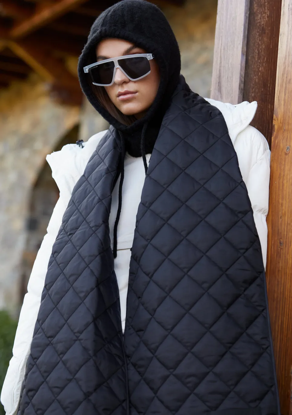 D.Franklin Nordic Bomb Quilted Scarf Black|Damen Mützen, Schals Und Handschuhe|Mützen, Schals Und Handschuhe