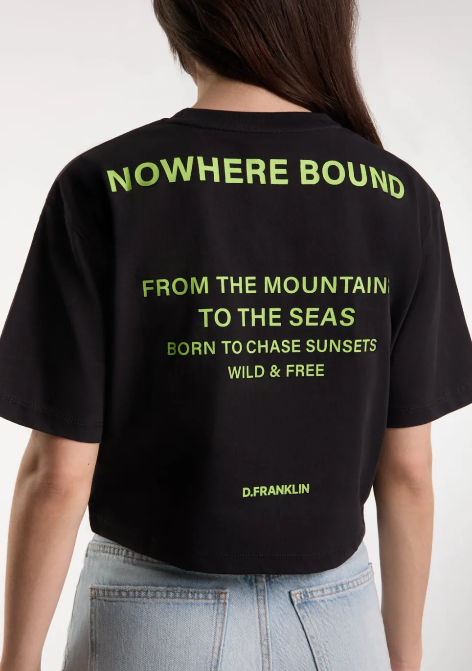 D.Franklin Nowhere Bound Cropped T-Shirt Black / Lime|Damen T-Shirts