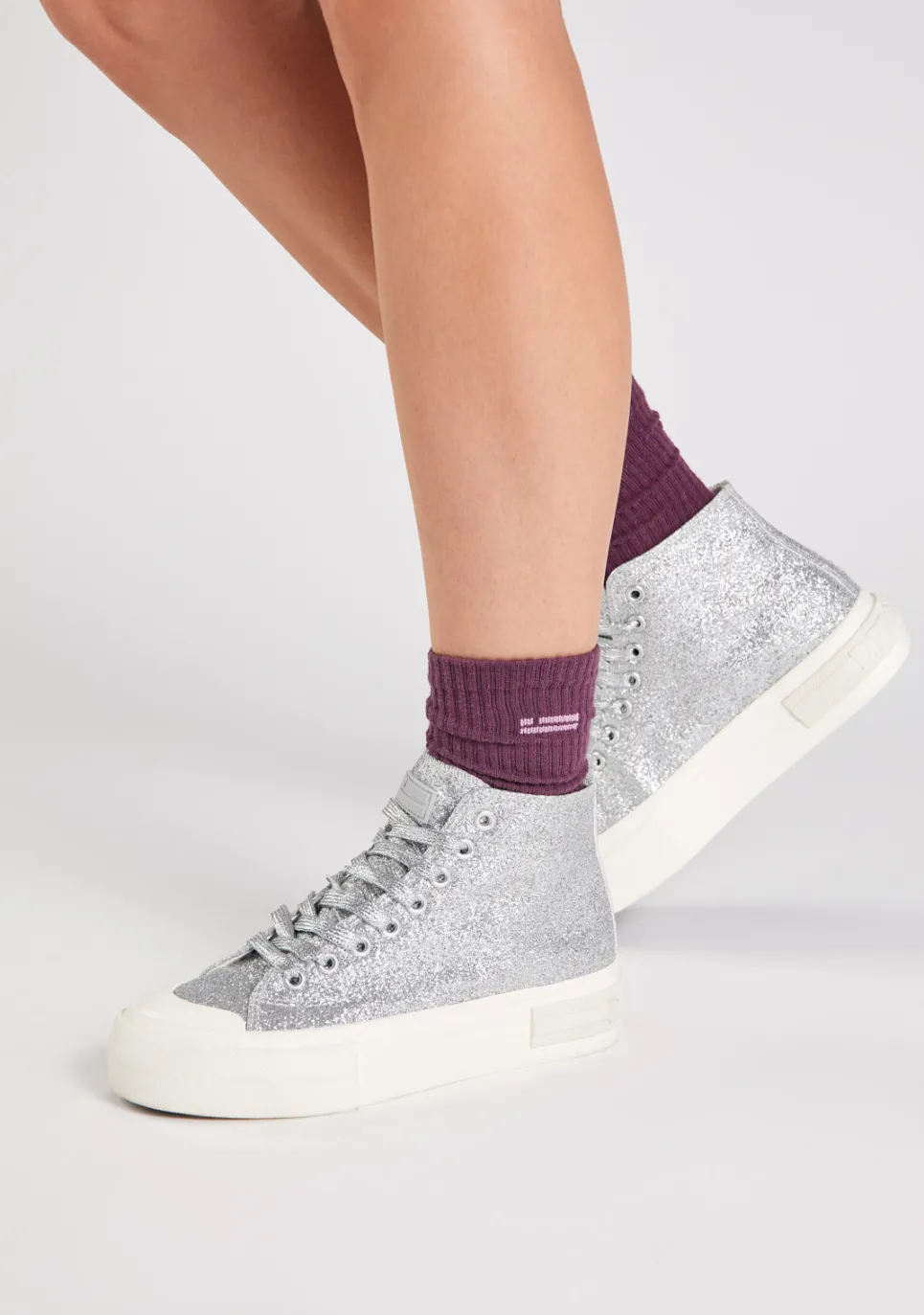 D.Franklin One Way High Glitter Silver|Damen Plattform-Sneakers|Sneakers
