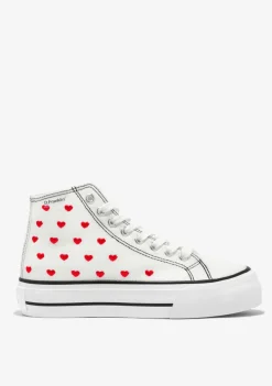 D.Franklin One Way Love Heart / White Special Edition|Damen Plattform-Sneakers|Sneakers