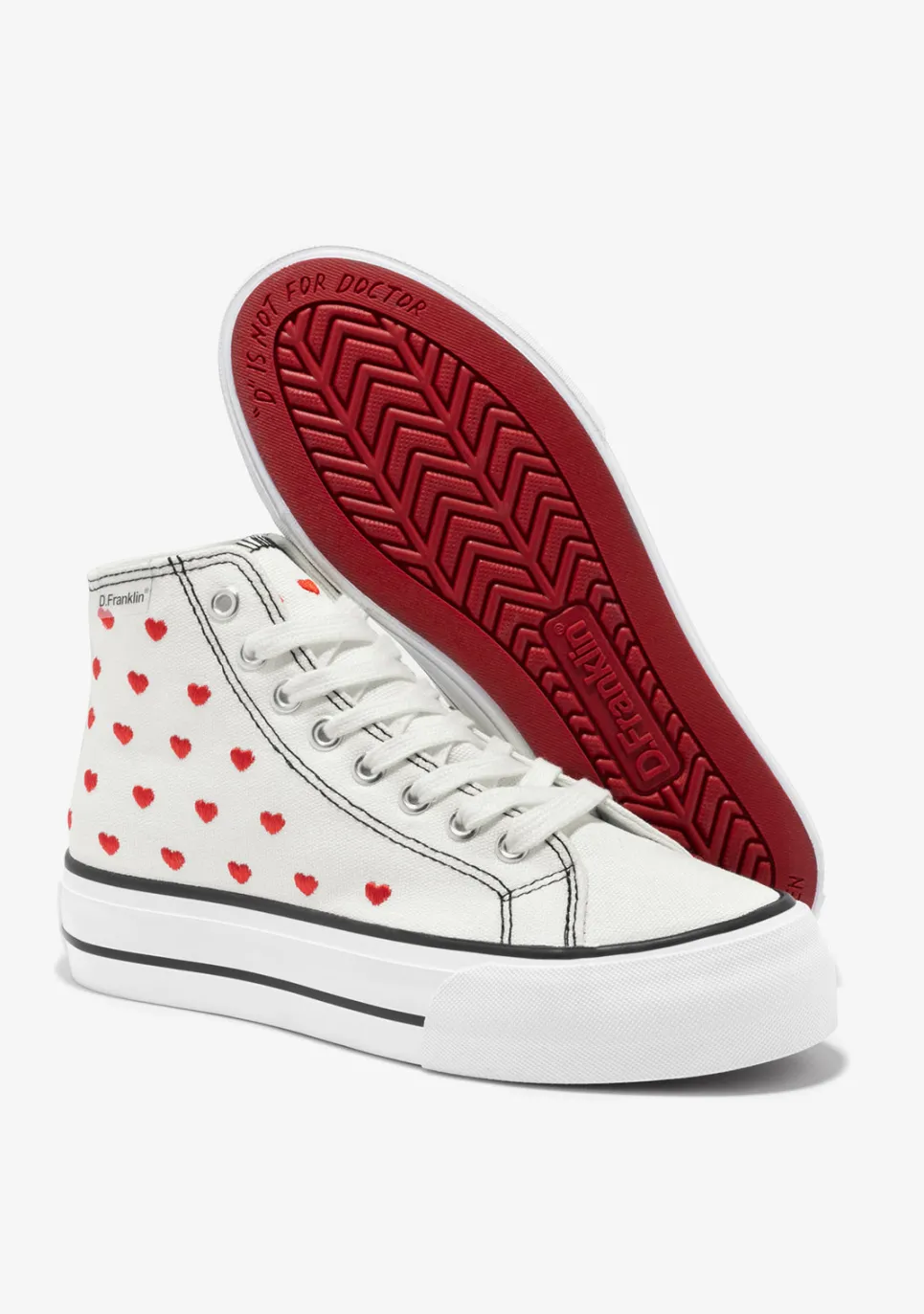 D.Franklin One Way Love Heart / White Special Edition|Damen Plattform-Sneakers|Sneakers