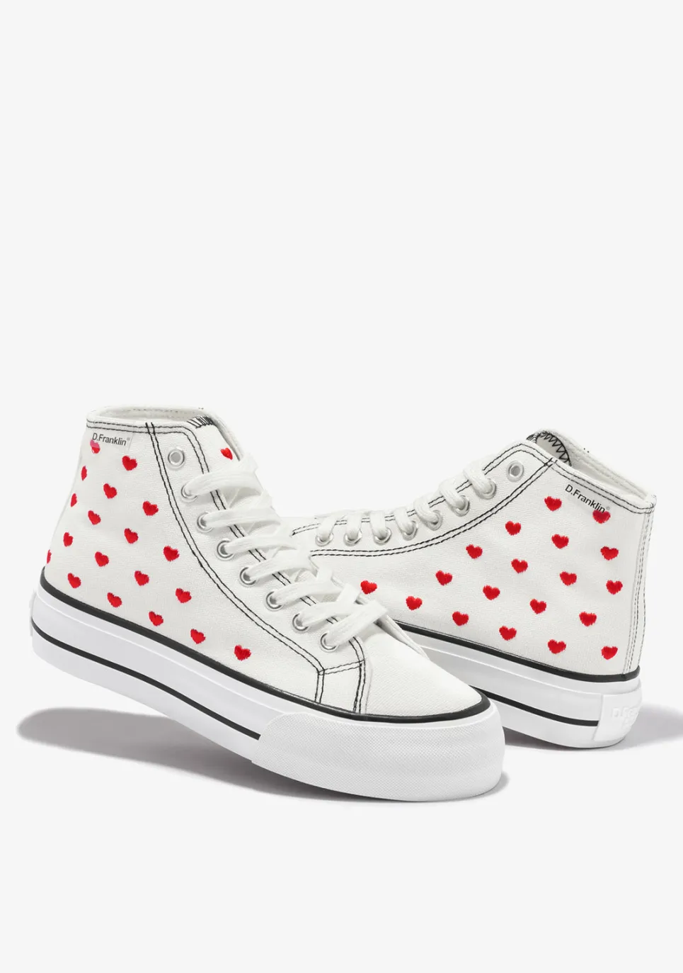 D.Franklin One Way Love Heart / White Special Edition|Damen Plattform-Sneakers|Sneakers