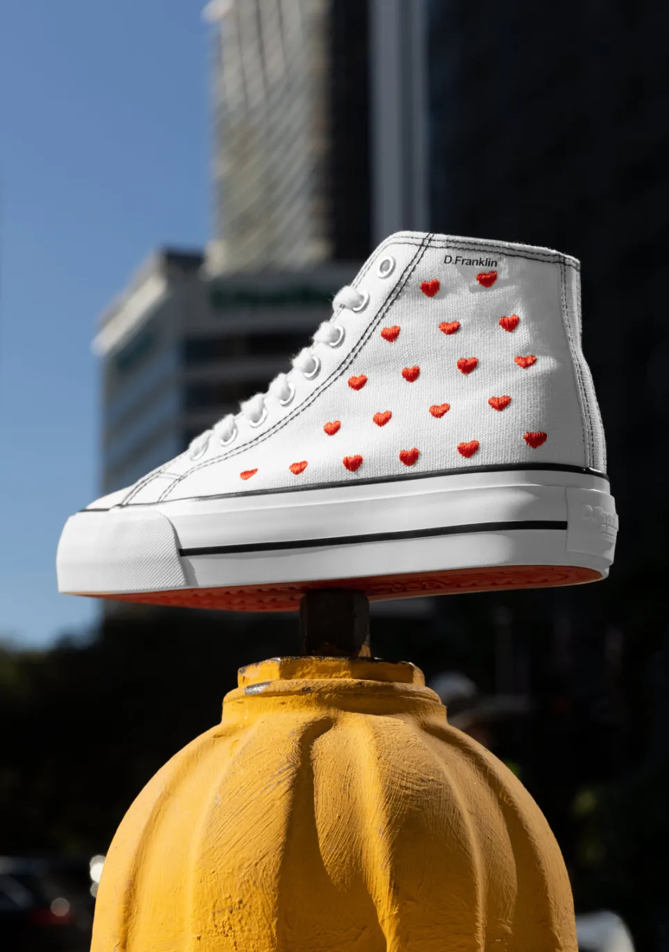 D.Franklin One Way Love Heart / White Special Edition|Damen Plattform-Sneakers|Sneakers