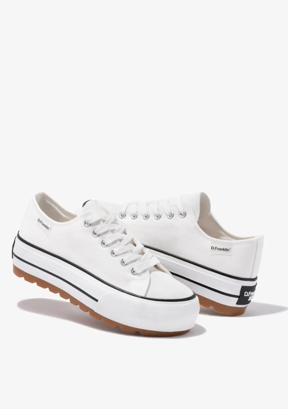 D.Franklin One Way Low Track Canvas Basic White|Damen Sneakers