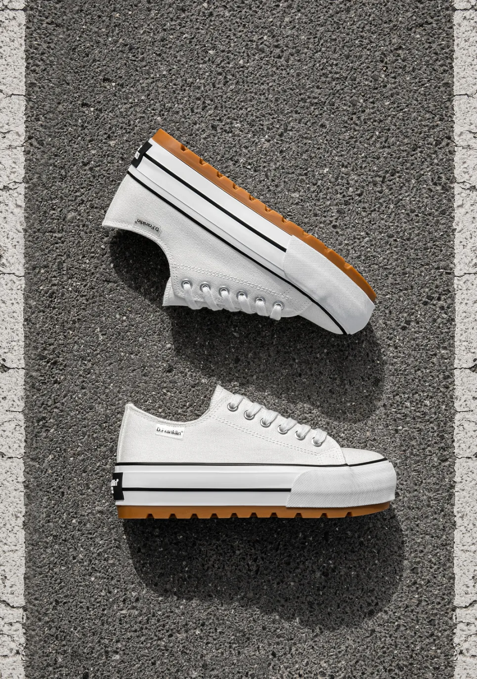 D.Franklin One Way Low Track Canvas Basic White|Damen Sneakers