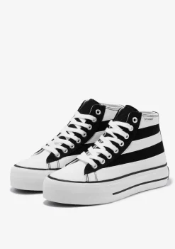 D.Franklin One Way Patch Black & White|Damen Plattform-Sneakers|Sneakers
