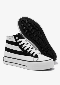 D.Franklin One Way Patch Black & White|Damen Plattform-Sneakers|Sneakers