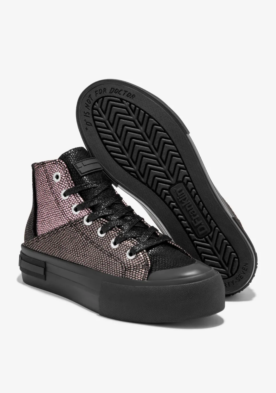 D.Franklin One Way Patchwork High Black|Damen Plattform-Sneakers|Sneakers