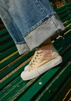 D.Franklin One Way Patchwork High Gold|Damen Plattform-Sneakers|Sneakers