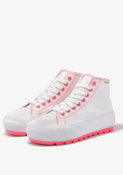D.Franklin One Way Track Canvas Basic White / Fuchsia|Damen Plattform-Sneakers|Sneakers