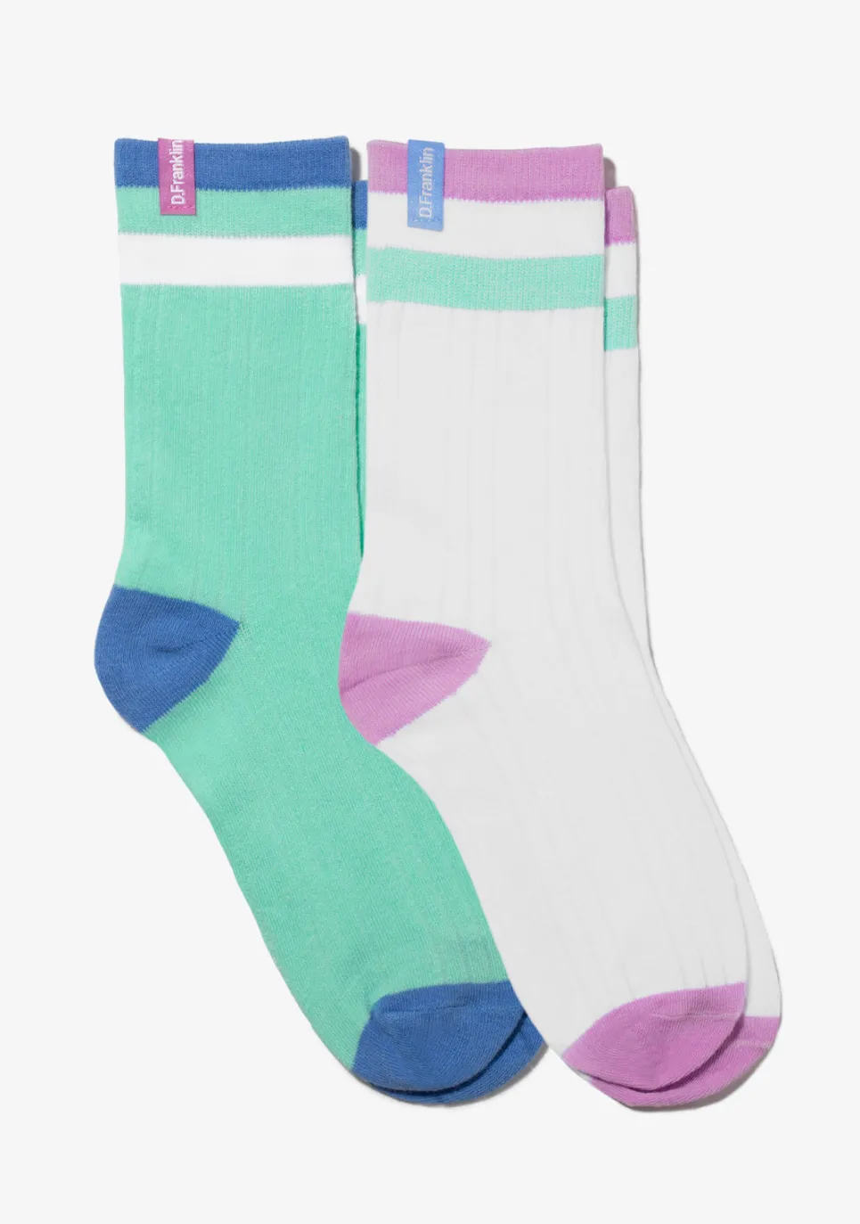 D.Franklin Retro 3 Stripes Cuff Socks 2 Pack Mint-White|Damen Socken